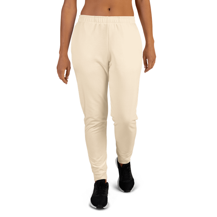 Cream Beige Solid Color Women's Fleece Sweatpants product image (2)