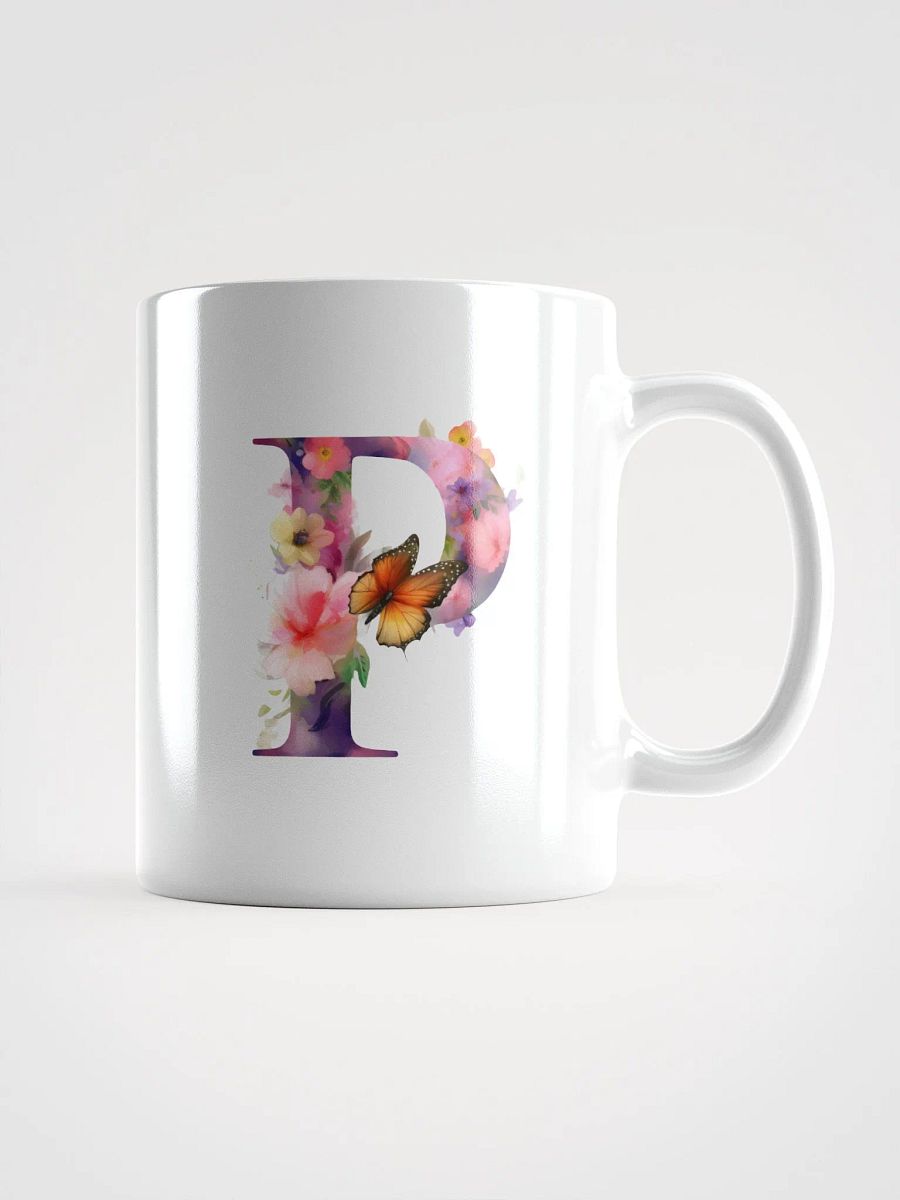 Letter P Monogram Floral Fantasy White Glossy Mug product image (2)