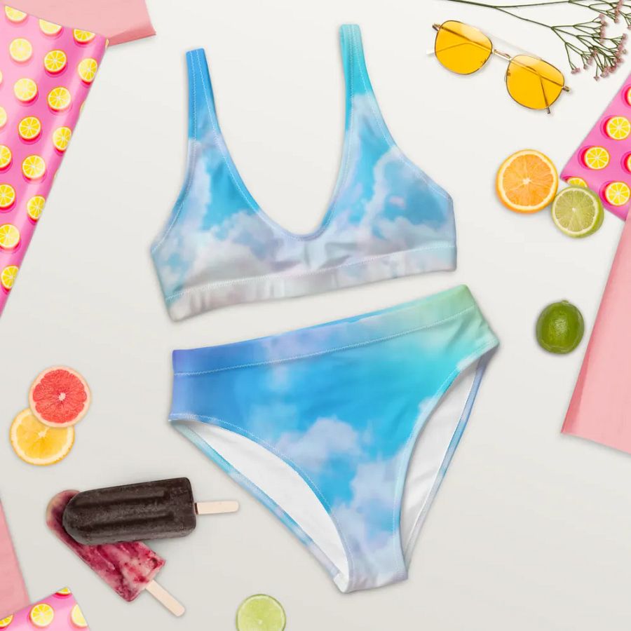 Blur cloud rainbow Design High Waisted Bikini - V6 product image (10)