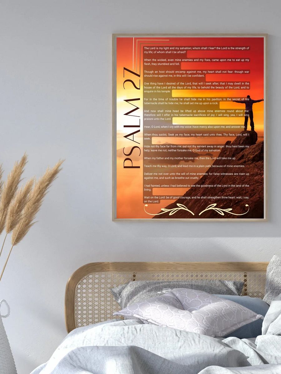 Printable Colorful Psalm 27 wall art // The Lord is my light and my salvation; whom shall I fear? Digital download Psalm 27 kjv JPG. product image (2)