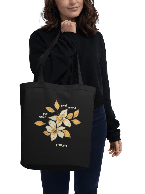 Grow Joy Botanical Cotton Tote Bag | Medium, Black product image (2)