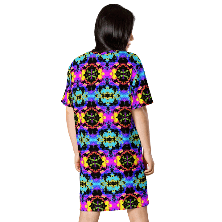 Abstract Neon Melting Daises Ladies T Shirt Dress product image (2)