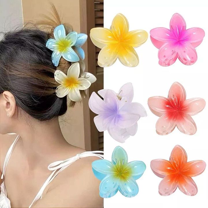 Plumeria Flower Shape Hair Claw Plastic Barrettes Hair Clip for Women Girls product image (1)