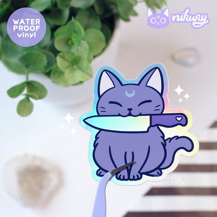 Holographic Black Stabby Cat Sticker product image (2)
