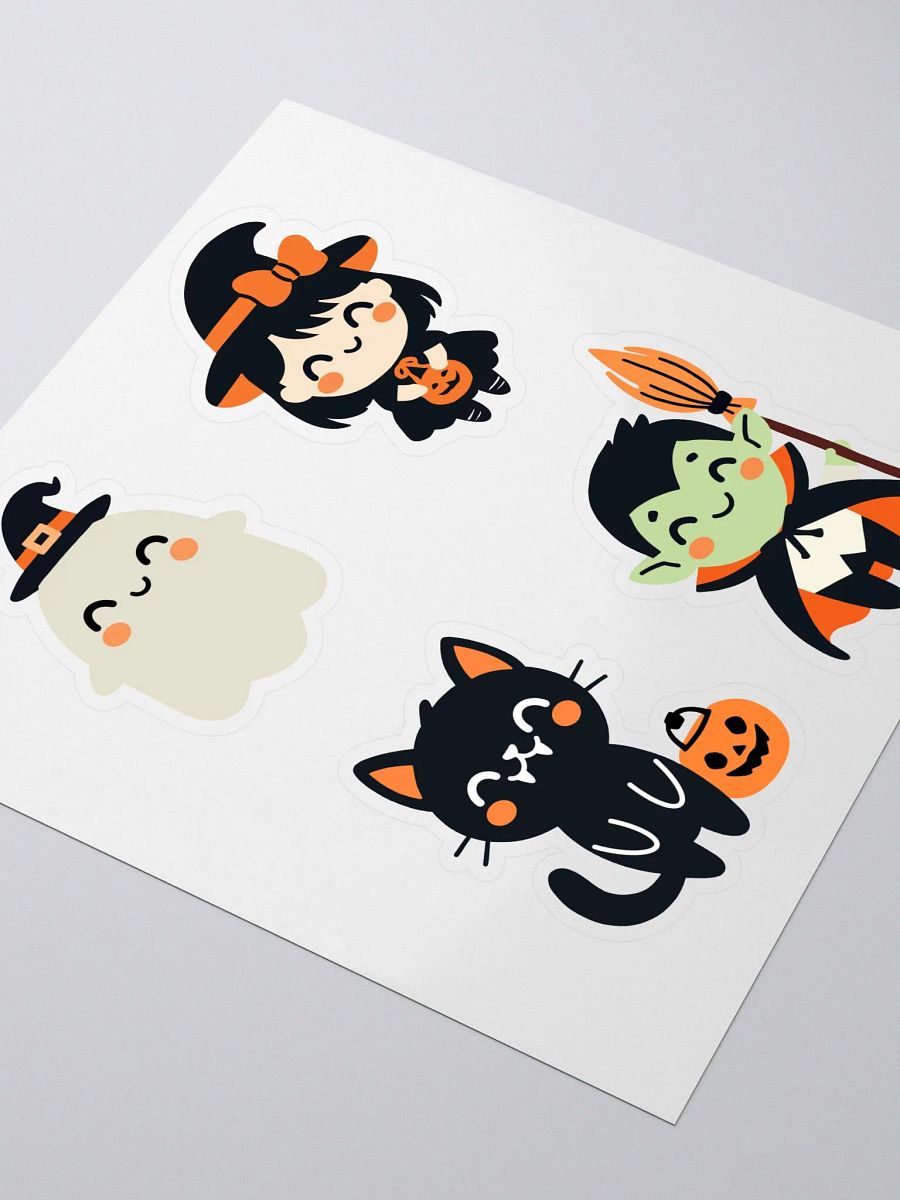 Kiss-Cut Cute Halloween Stickers Sheet – Adorable Ghost, Black Cat, Witch, and Vampire Stickers for Halloween Fun product image (3)