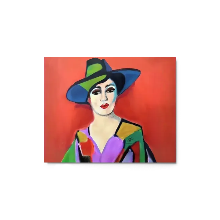 Donna with Hat Glossy Metal Print product image (1)