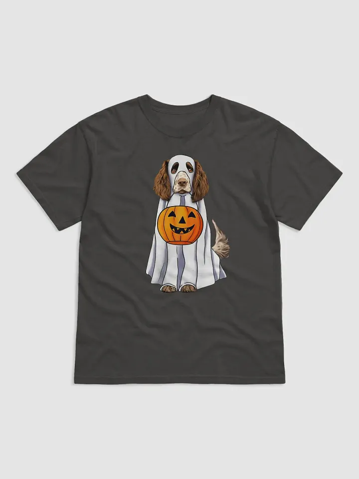 Springer Spaniel Halloween Tee | Funny Fall & Halloween Spaniel Wearing Ghost Costume w/ Pumpkin Basket product image (7)
