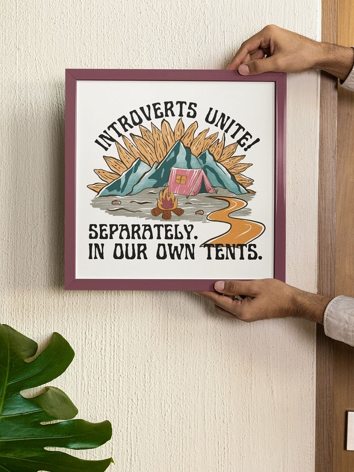 Hand-drawn funny camping introvert retro style canvas wall art product image (1)