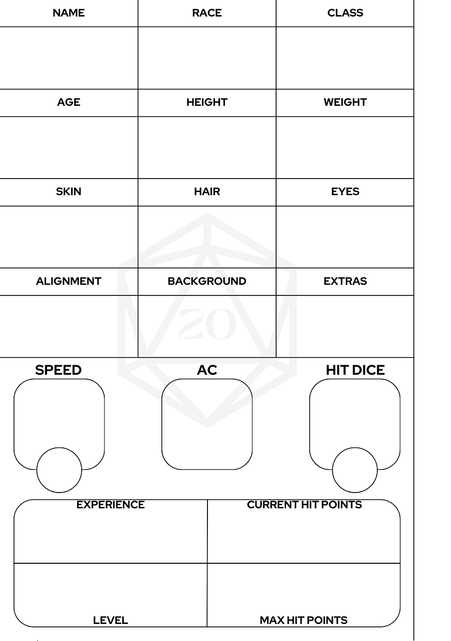 Simple A5-Sized Dungeons & Dragons Character Sheets product image (1)