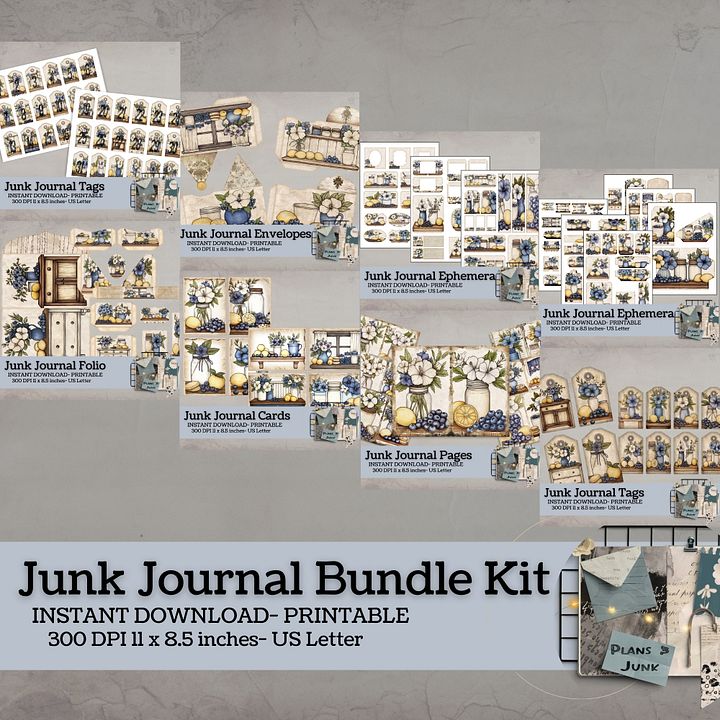 Blueberry Lemon Hibiscus - Junk Journal Bundle V9 product image (1)