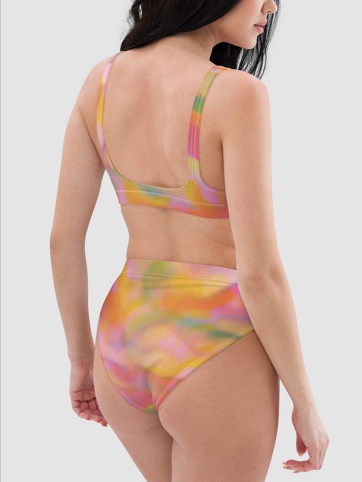 Recycled High-Waisted Bikini Bottom "Sweet Pastel Tie Dye in Orange Light Pink" product image (2)