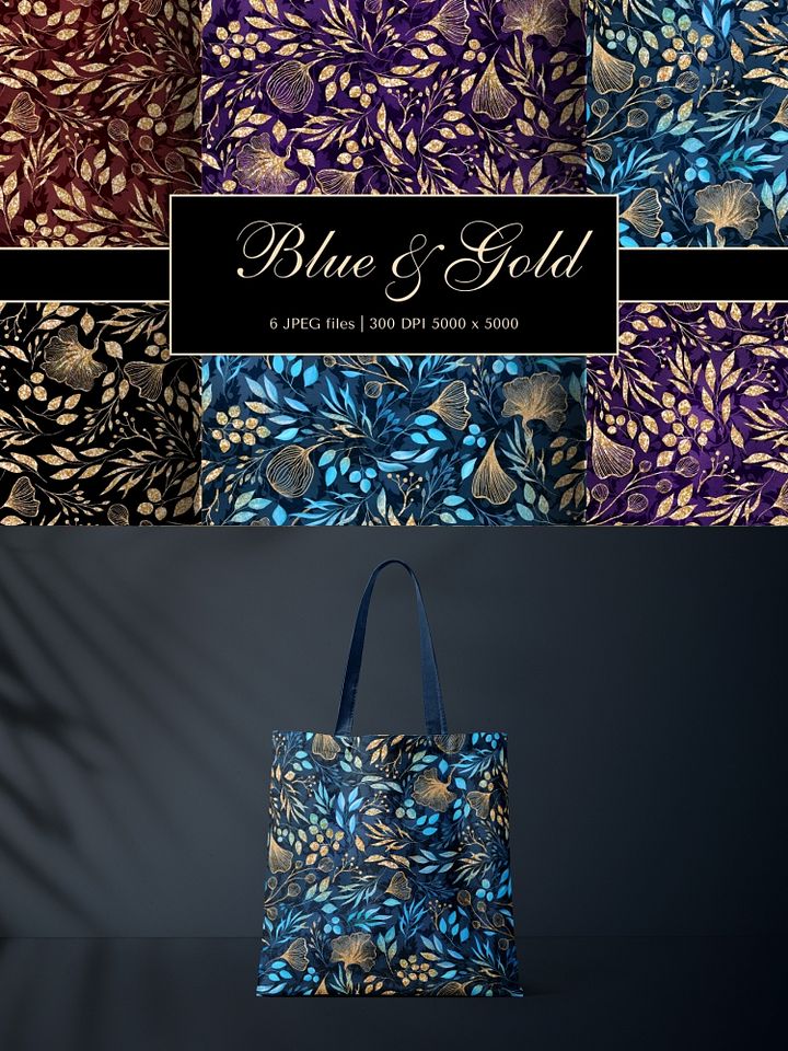 Whimsical Gothic Festive Gold Glitter Floral Seamless Patterns product image (1)
