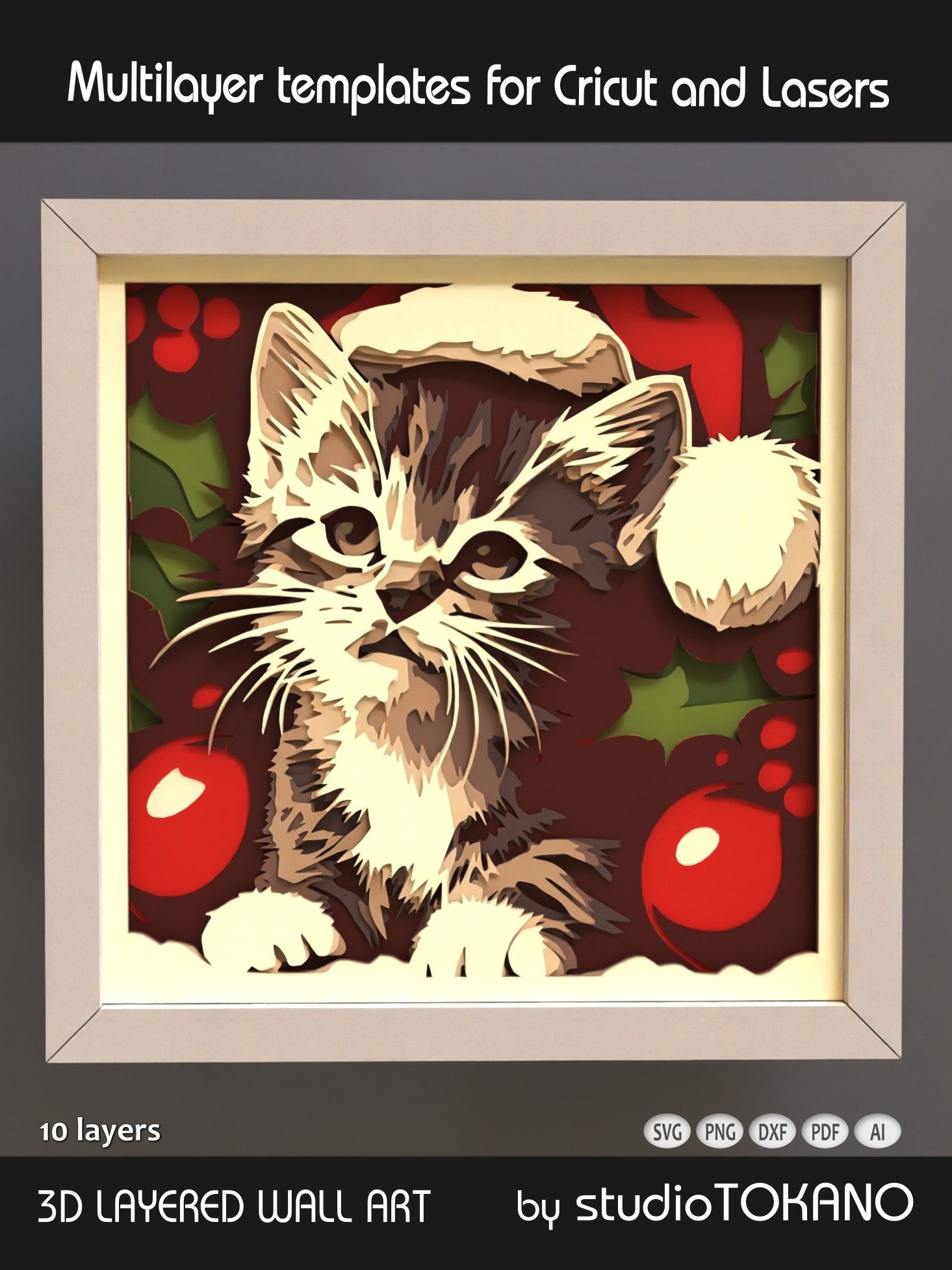 Christmas Kitten 3D layered SVG product image (1)