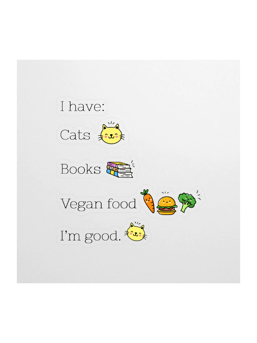 “Cats, Books, and Vegan Food” Fun Sticker product image (1)