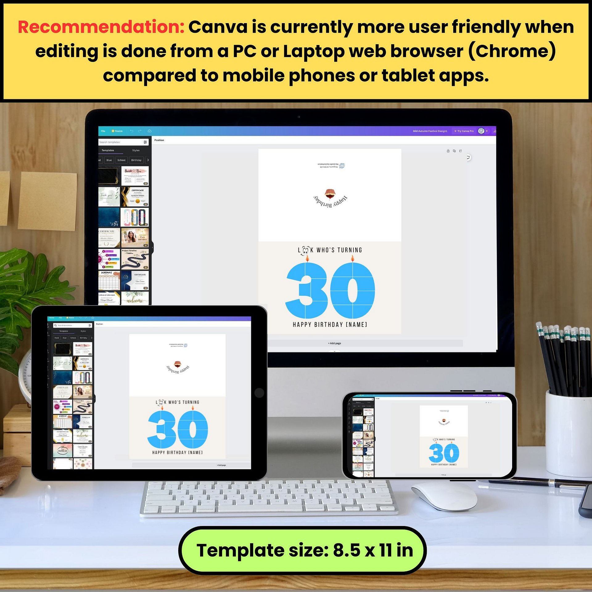 30th Birthday Number Photo Card Canva Template product image (4)