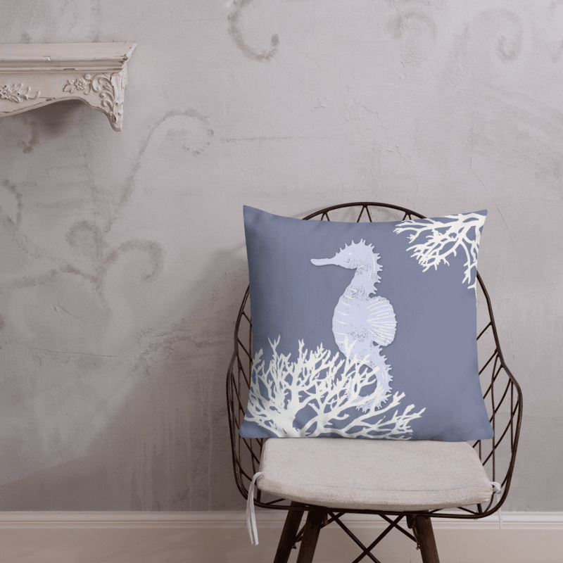 BLUE SEAHORSE PILLOW - LINEN TOUCH - Seepferdchen Kissen in Blau product image (6)