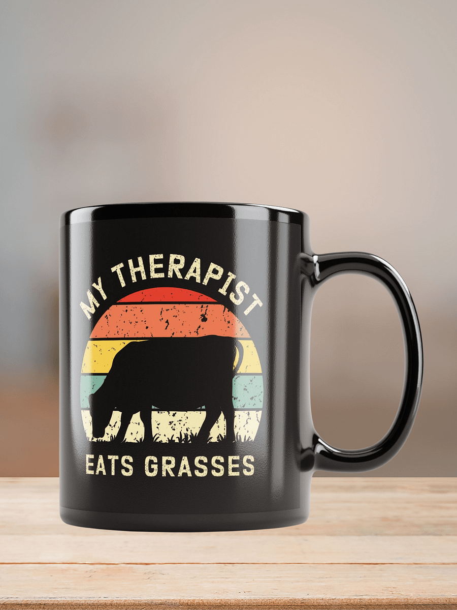 "My therapist grasses-cow" black glossy mug. product image (7)
