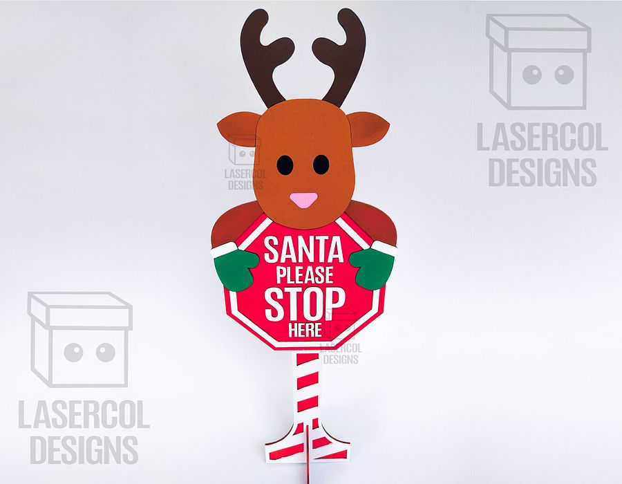 Santa Please Stop Here Sign (Reindeer) - Laser Cut Files product image (6)