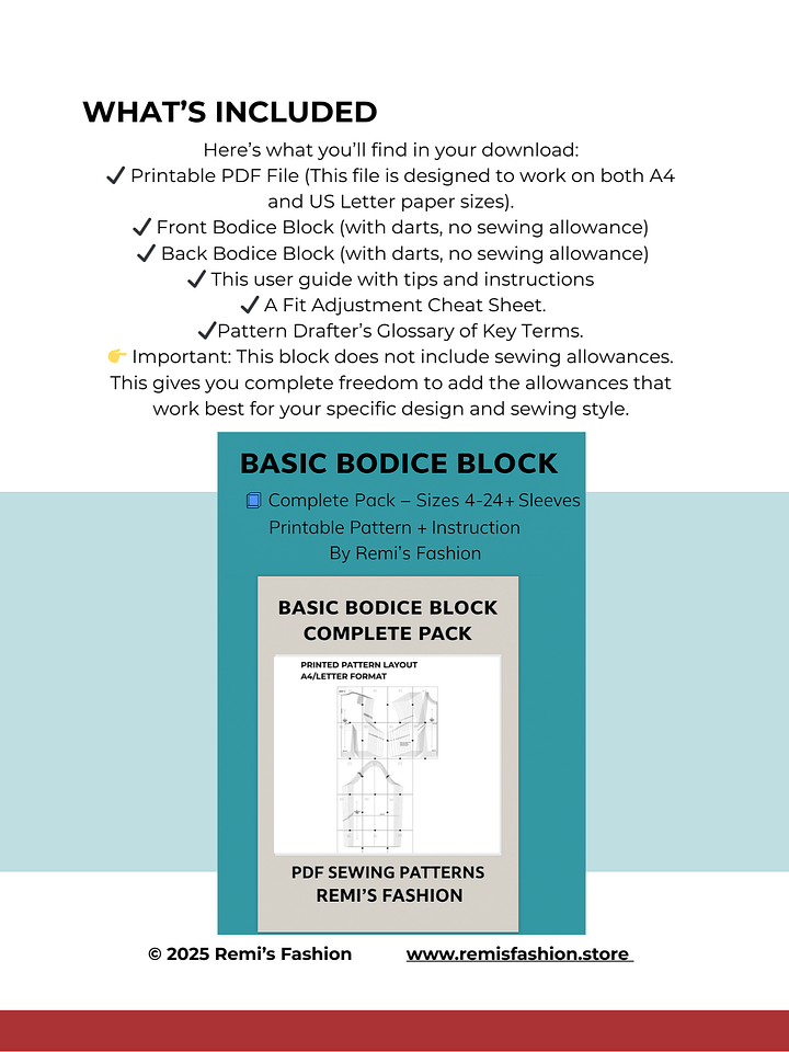 Bodice Block Sewing Pattern Bundle – UK Sizes 4–24 (PDF) product image (2)