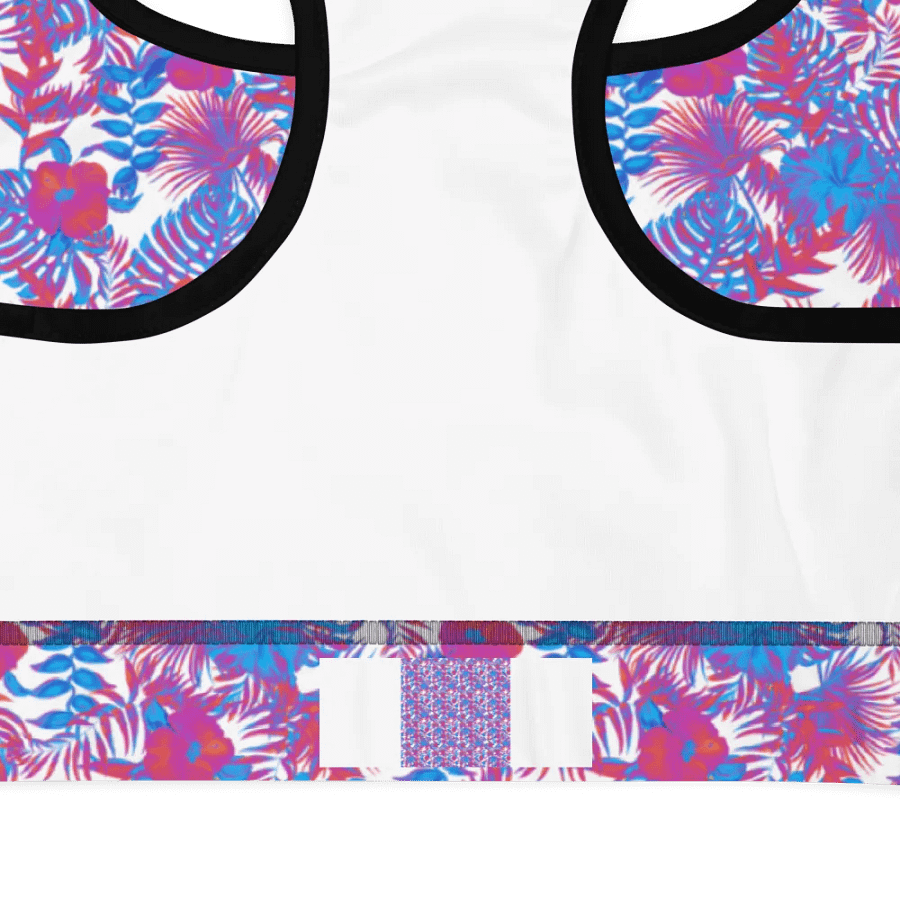 padded sports bra in  blue and pink colors tropical leaves design. Perfect for holiday vibes product image (3)