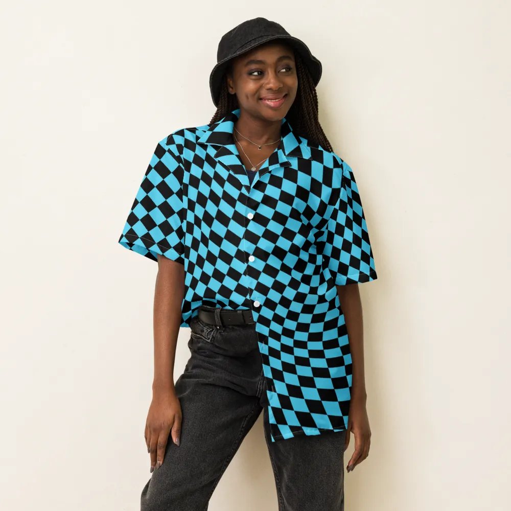 Vintage Retro Distorted Checkerboard Unisex Hawaiian Shirt product image (6)
