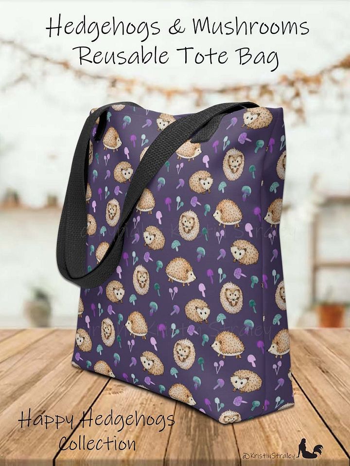 Hedgehogs and Mushrooms on Dark Plum Tote Bag product image (2)