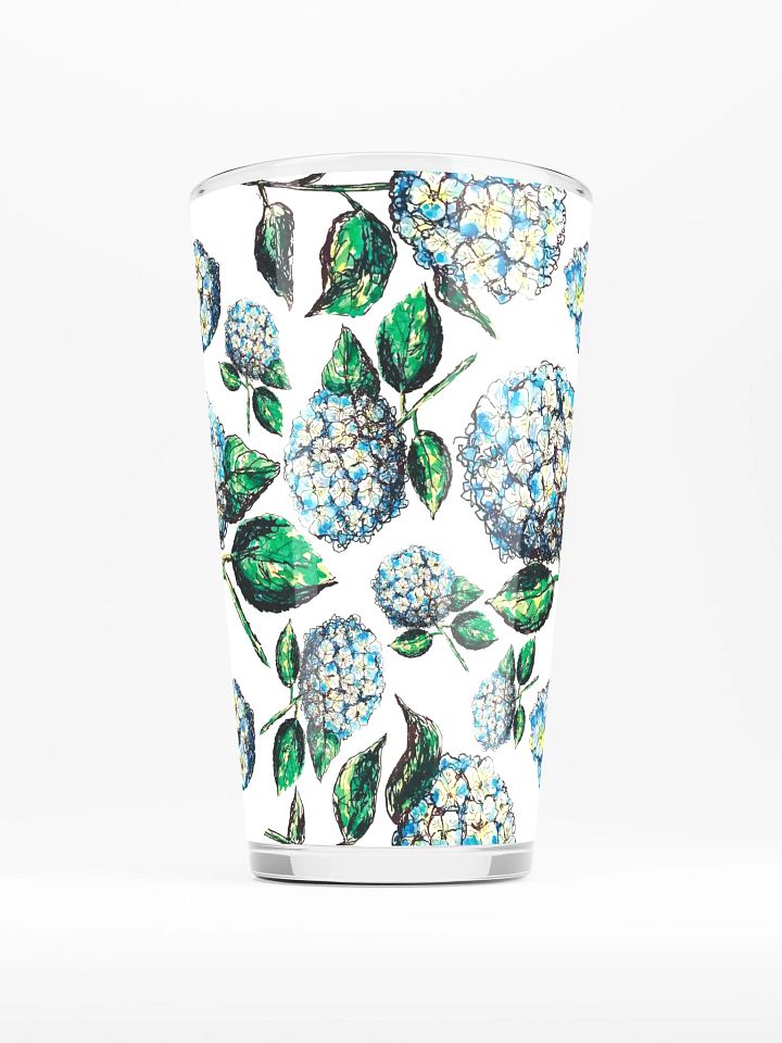 Blue Hydrangea Blooms | Coastal Garden Elegance | Shaker Pint Glass by Monique Faella Designs™ Sip in Blooming Blue 💙🌿🍹 product image (2)