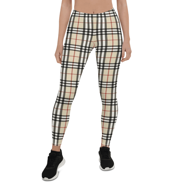 Classic Beige Plaid Leggings: Timeless Tartan Print Women's Fashion Pants product image (1)
