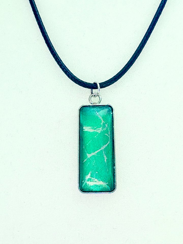 Electric Tide Pendant Necklace | Green & Silver Tones | Rectangle Cabochon | Monique Faella Designs™ | MFD-00141 product image (1)