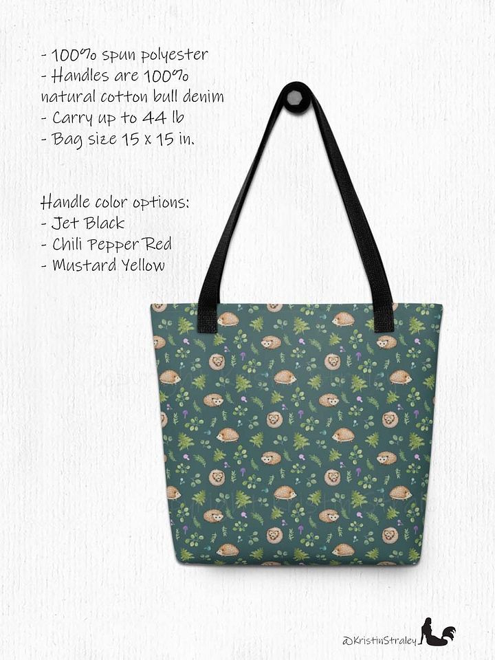 Hedgehogs with Ferns and Mushrooms on Dark Teal Tote Bag product image (2)