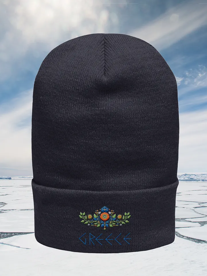 Hellenic Blossom – Greece Edition Embroidered Beanie; Navy product image (2)