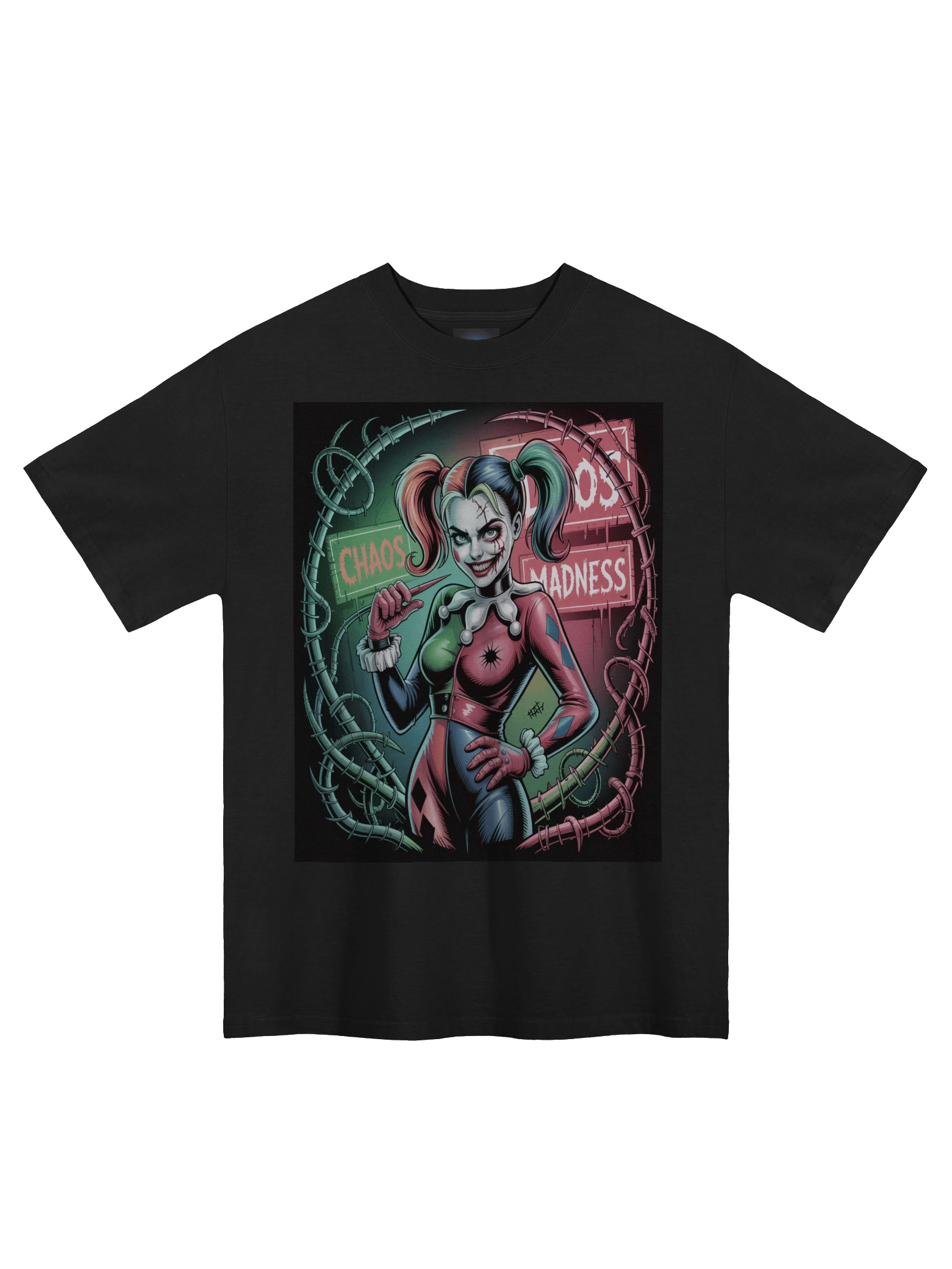 Neon Frenzy: Harley Quinn Chaos & Madness Oversized Faded T-Shirt product image (3)