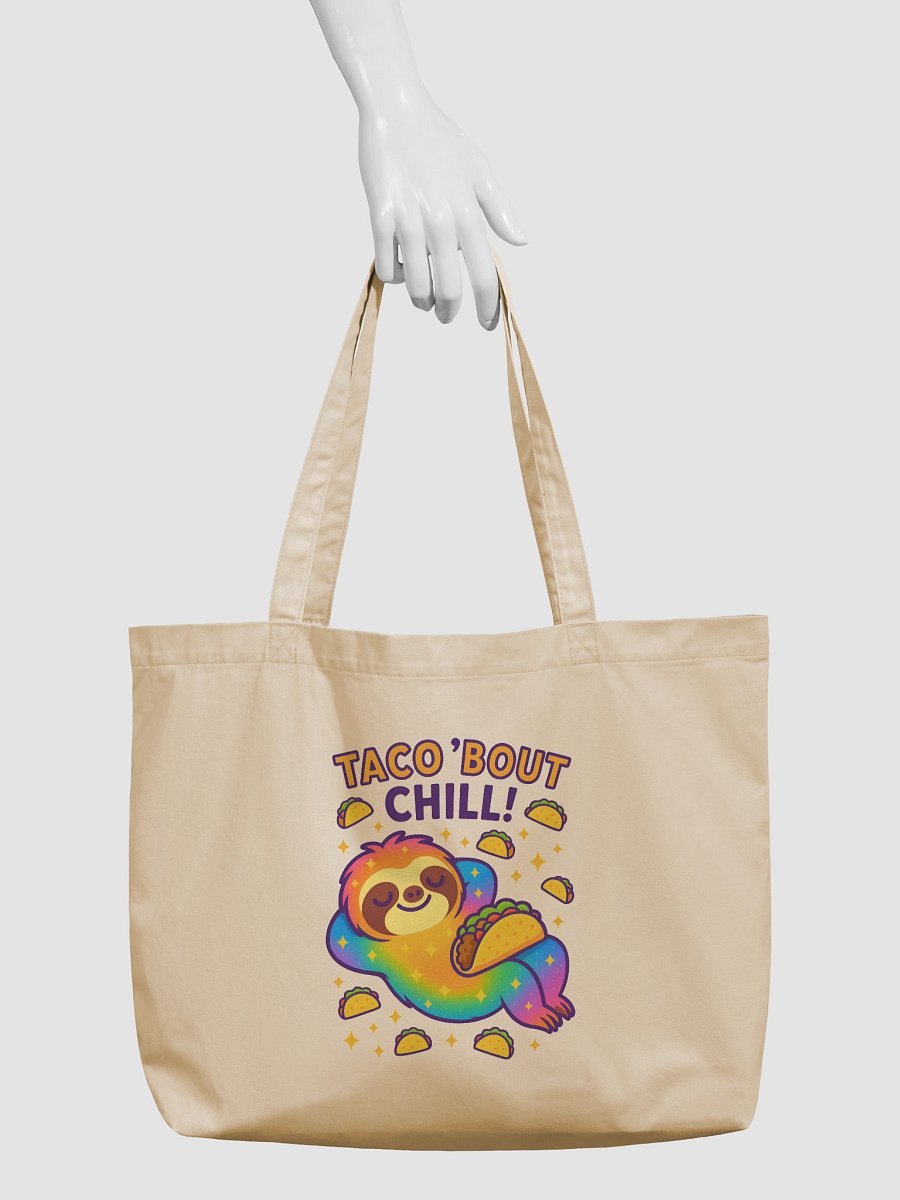 Taco ’Bout Chill – Funny Sloth Tote Bag (Double-Sided Print) | Organic Cotton Tote – Sloths Having Snacks Collection product image (3)