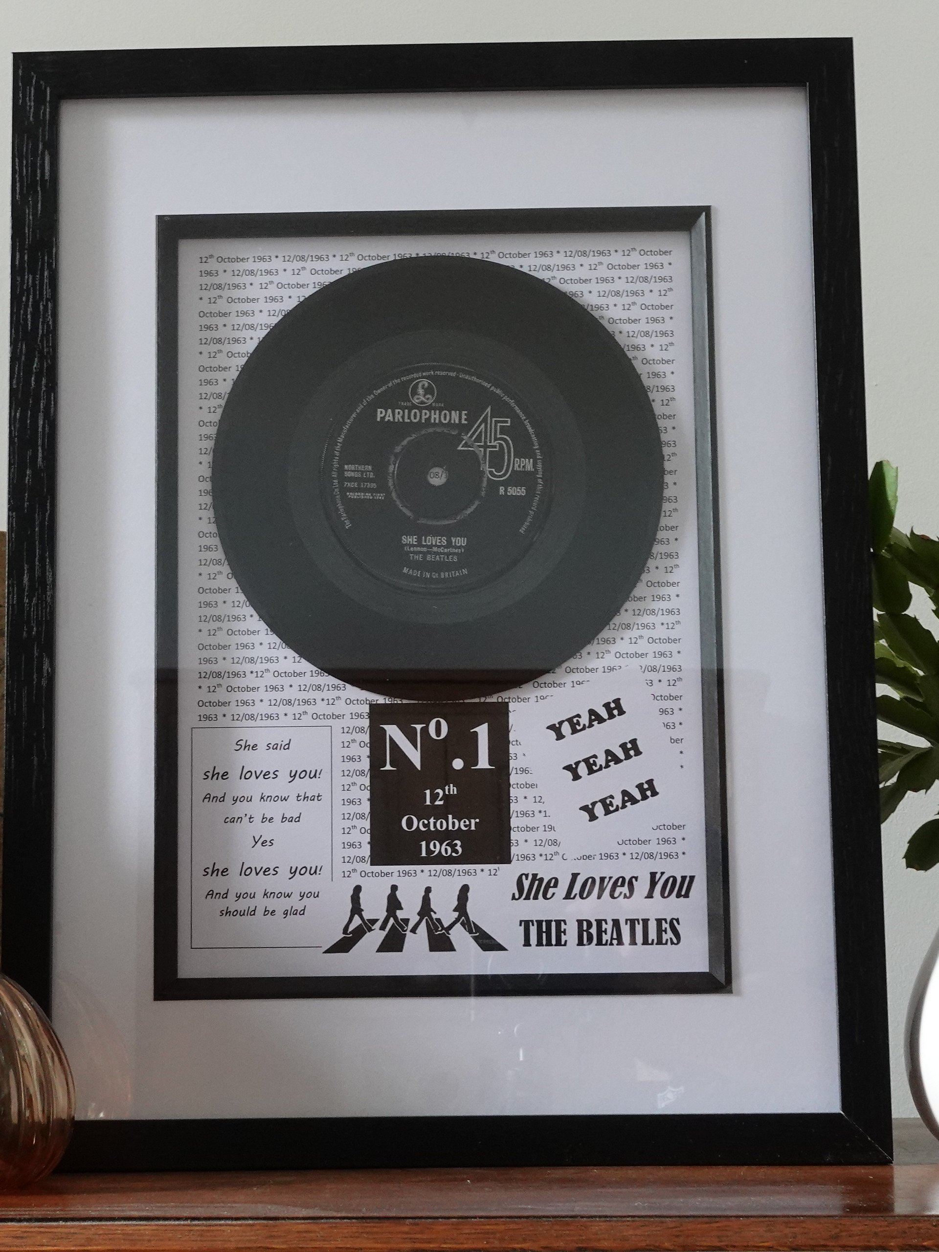 A Custom Vinyl Lyrics Print. A framed art decoration making it a gorgeous personalized music poster and birthday gift. Frame size 428x328mm. product image (1)