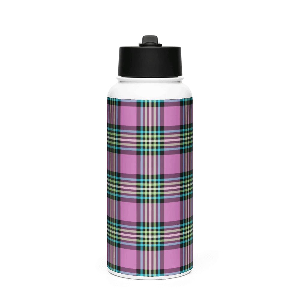 Purple Orchid and Turquoise Plaid Water Bottle product image (4)