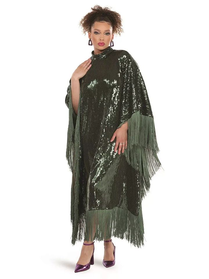 Size 1X Love The Queen Caftan Sequins and Fringe Design product image (1)