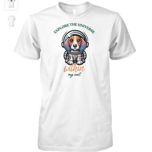 A Whimsical Space Odyssey - The image portrays a whimsical scene where a dog dons an astronaut suit, suggesting a playful tak...