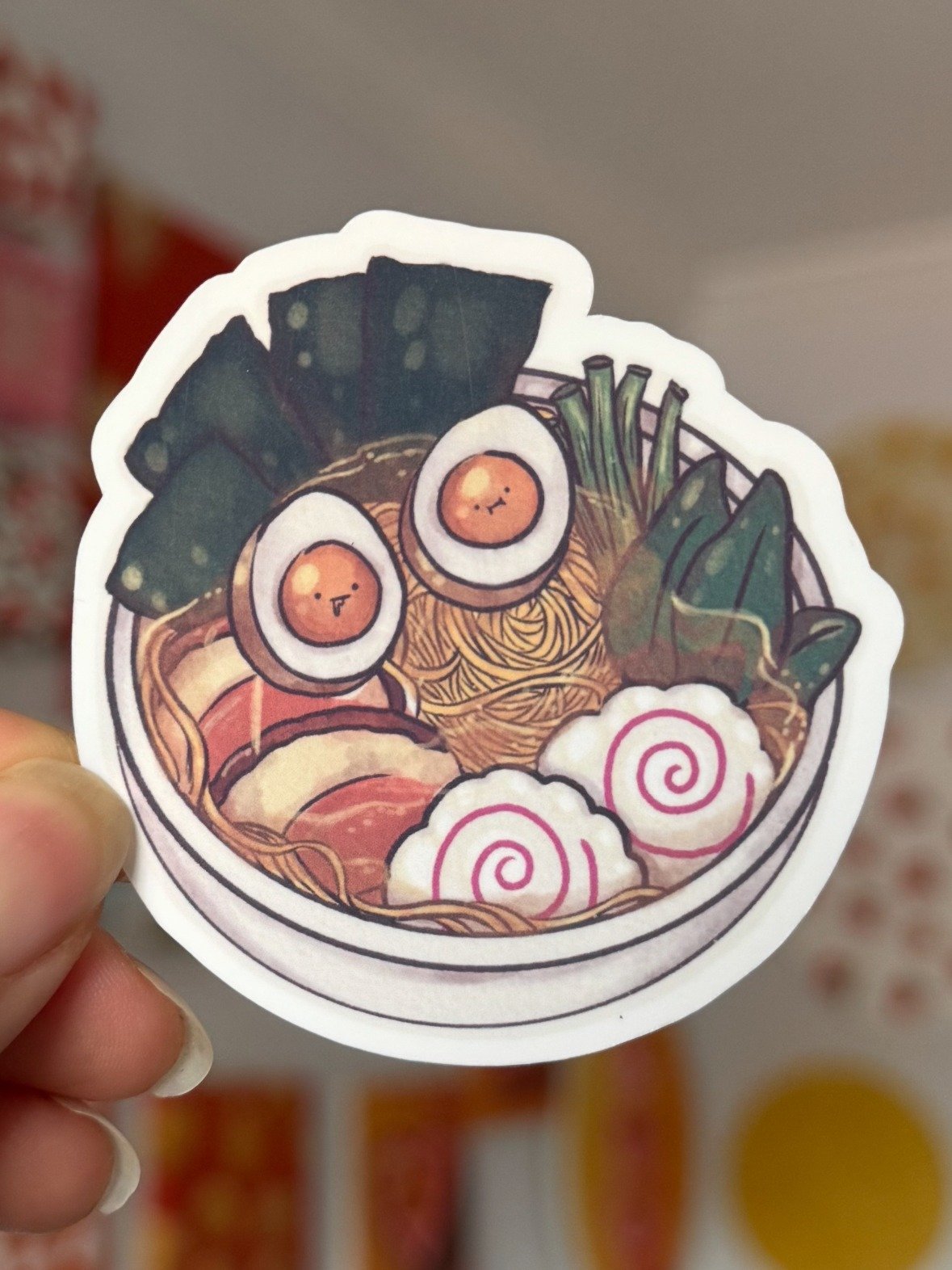 Drooling Egg Ramen Waterproof Vinyl Sticker product image (1)