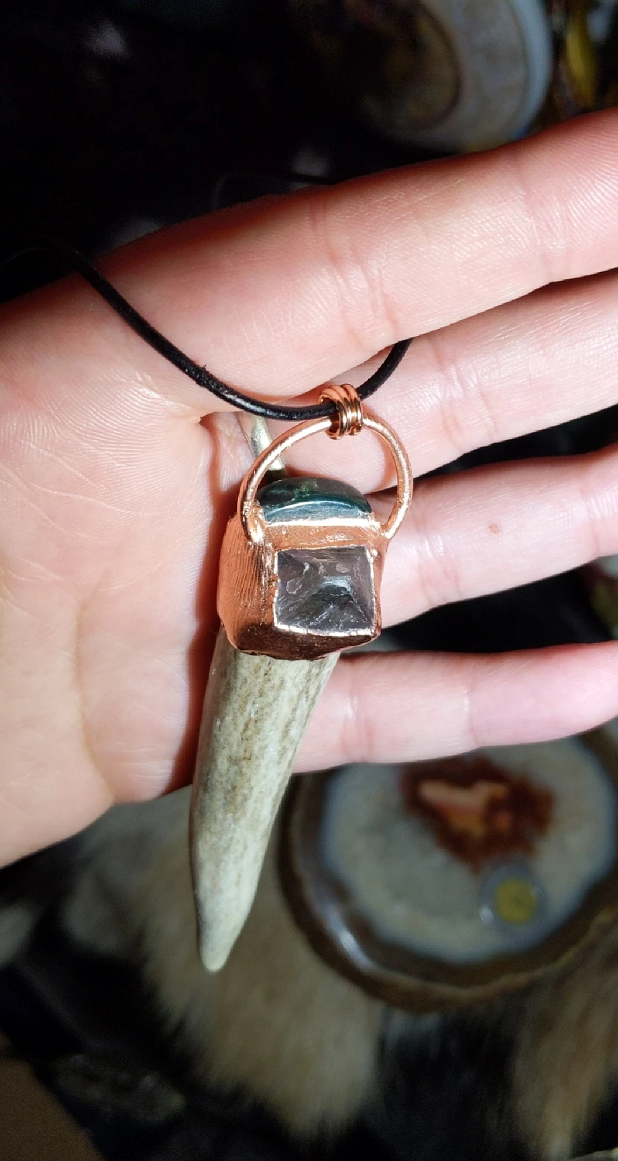 Bloodstone Mannuz Rune, Deer Horn & Octagonal Fluorite Necklace product image (4)