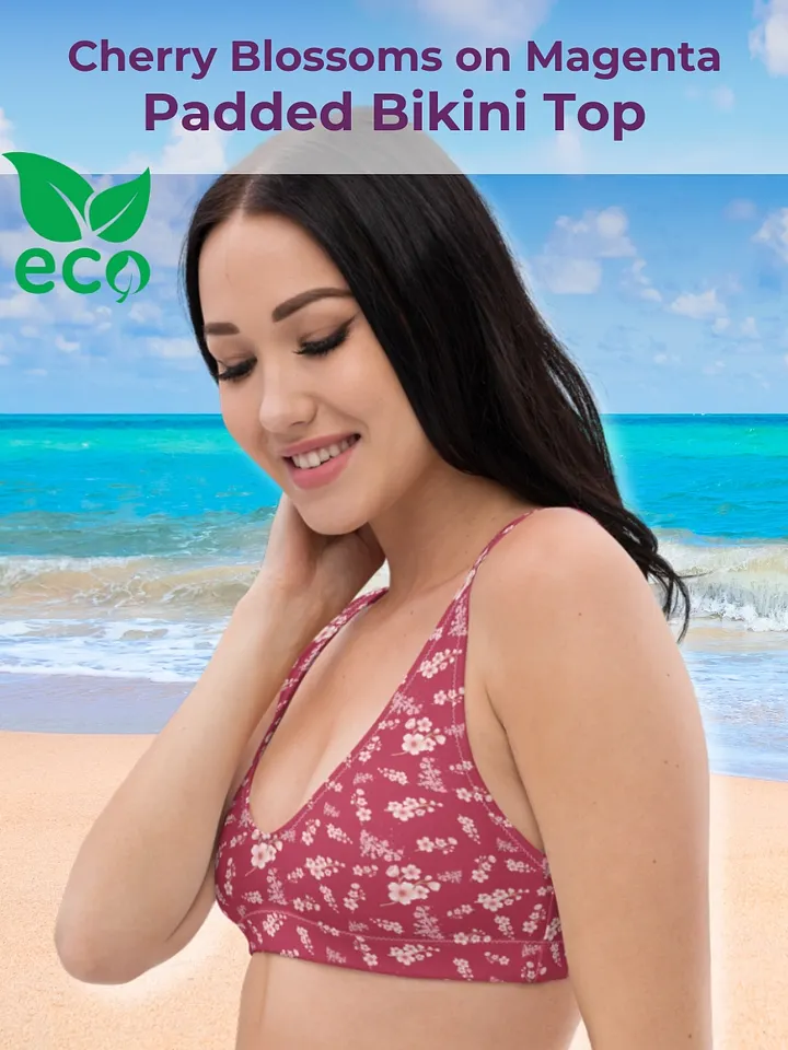 Cherry Blossoms on Magenta Eco-Green Padded Bikini Top product image (1)