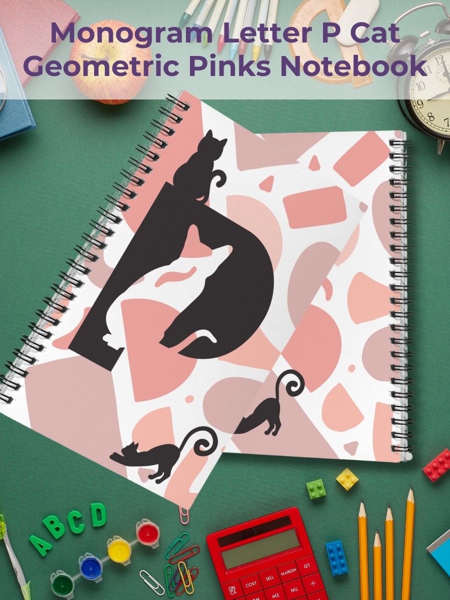 Monogram Letter P Cat Lover Geometric Pinks Notebook product image (1)