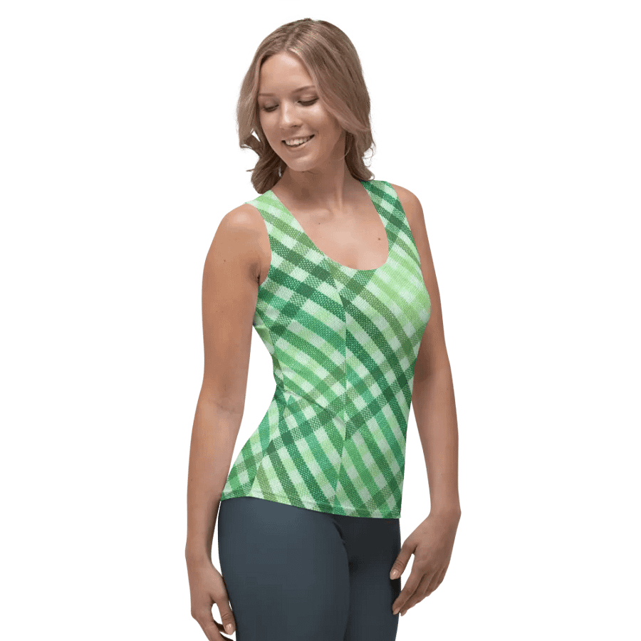 ALL-OVER PRINT GREEN CHECKERED PATTERN VINTAGE CHECKERED WOMEN'S TANK TOP product image (4)