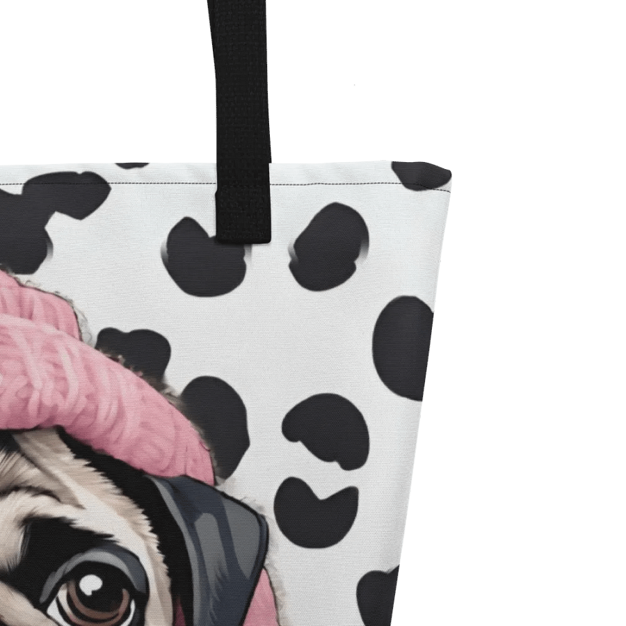 Dotted Pug Large Tote Bag with Pocket product image (3)