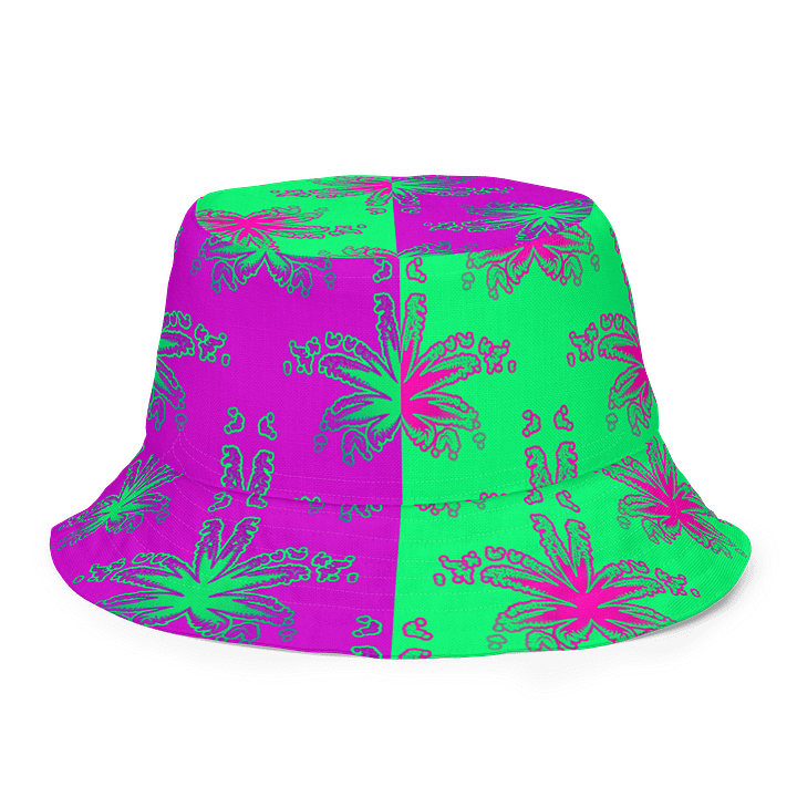 Cannabis Reversible Bucket Hat, Summertime Stoner Festival 420 Fashion, Weird Reefer Weed Accessory, Ganja Green Purple Pink Pot Leaf Art product image (1)