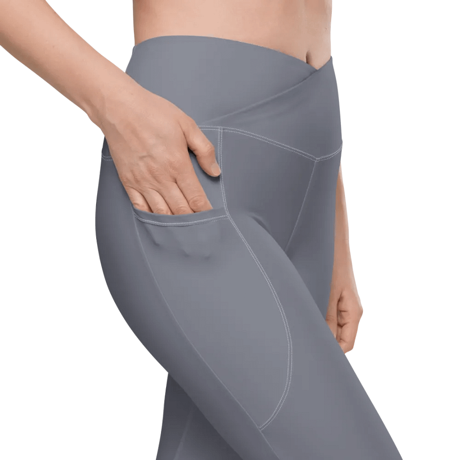 Plain Cool Medium Gray Light Summer Women's High Waisted Premium Crossover Leggings with Pockets by Treasure Pie product image (8)