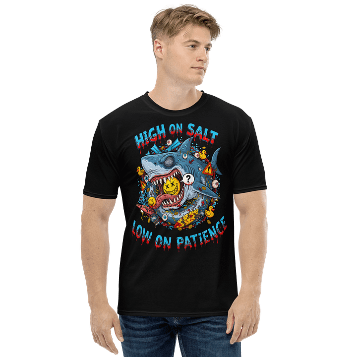 High On Salt, Low On Patience – Psycho Cartoon Shark T-Shirt product image (2)