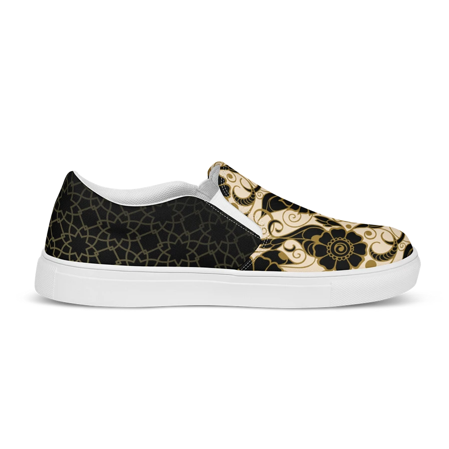 Black And Gold Patterned Slip On Womens Shoes product image (13)
