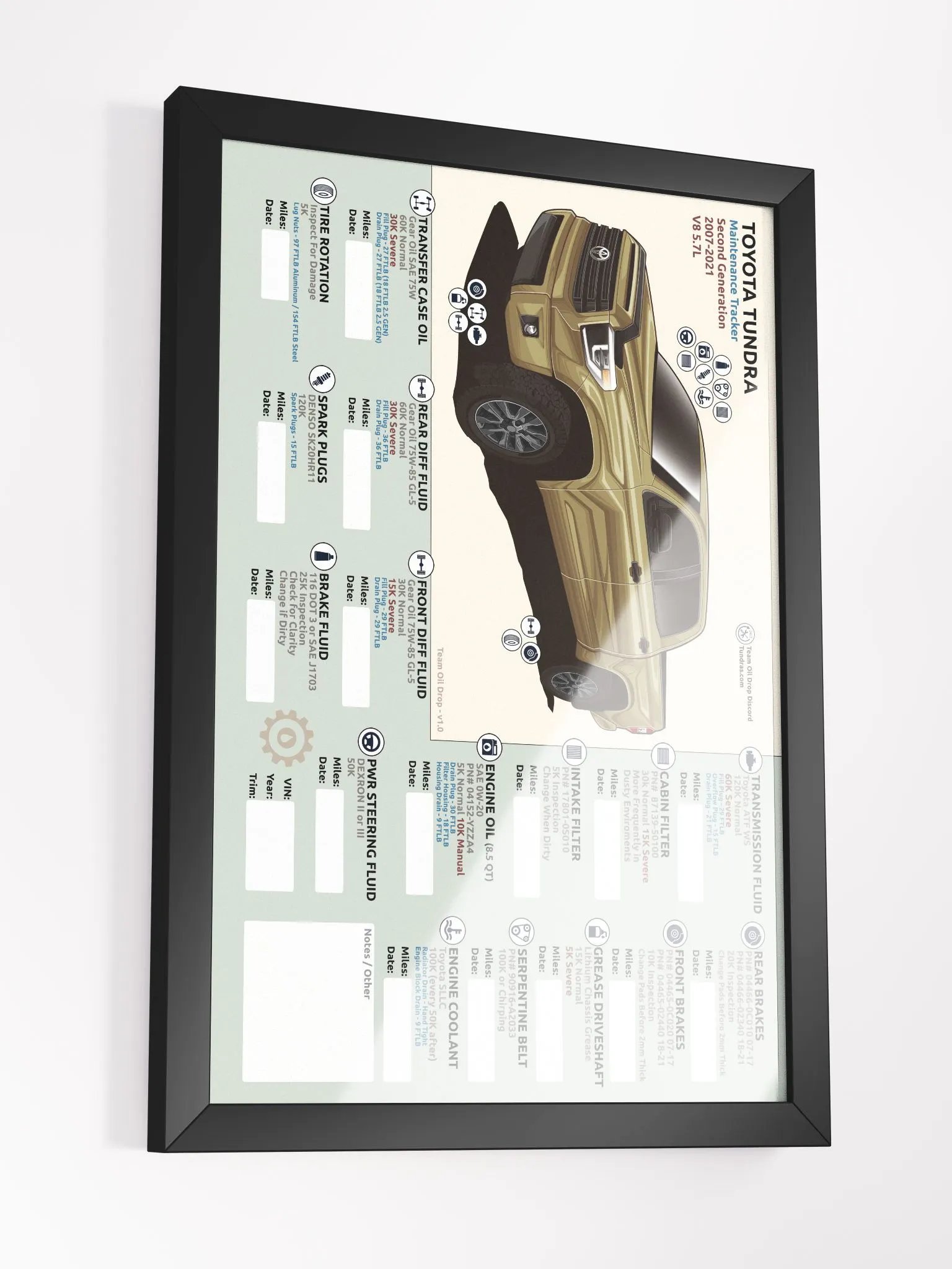 2ND GEN TUNDRA MAINTENANCE TRACKER - Sand (Framed) product image (4)