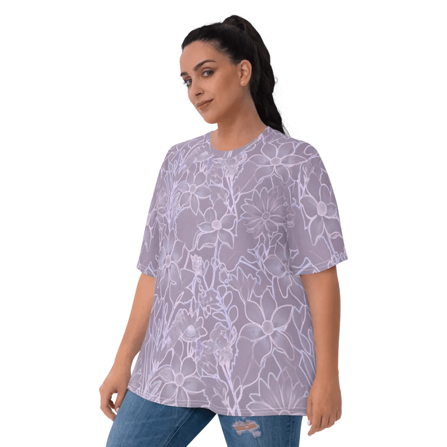 Line art Lilac and Pink Floral/All-Over Print Women's Crew Neck T-Shirt by Sublicolor product image (9)