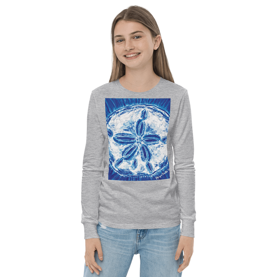 Girls’ | Youth Long Sleeve Tee | DTG Vintage Print |Royal Blue & White Sand Dollar Design | Monique Faella Designs™ | Coastal Cool product image (2)